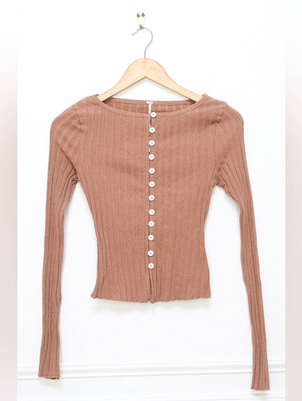 Free People Tilly Ribbed Cardigan Button Front Top Brown Size XS NWT Y2K Boho - Picture 4 of 10